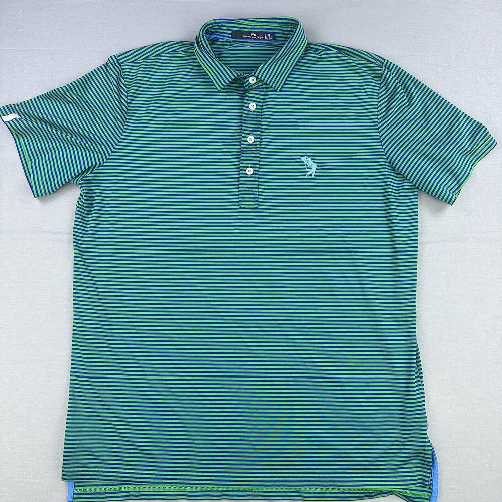 Rlx Ralph Lauren Golf Polo Shirt Mens L Green Striped Short Sleeve Performance